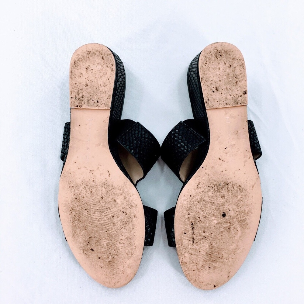 H by Halston Leather Wedge Sandal Black Snake Embossed Slide On Cut Out Sz 7.5 - Picture 11 of 12